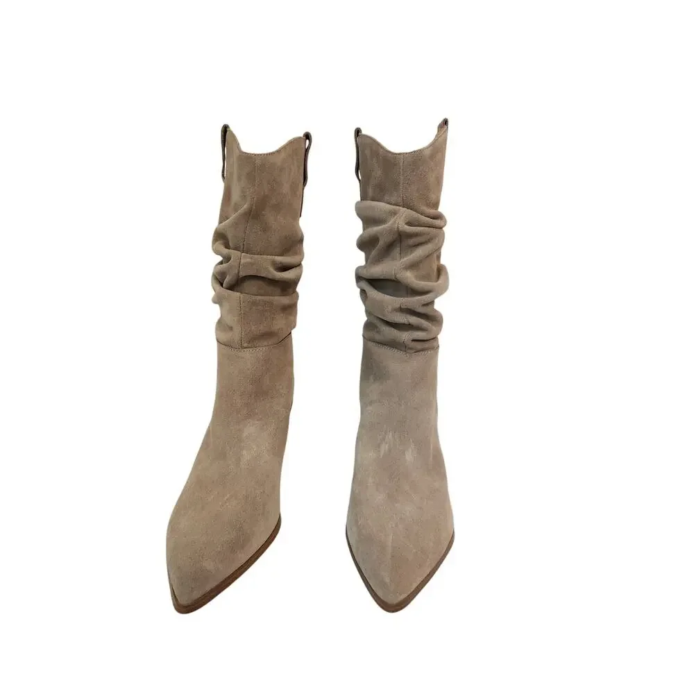 New Nine West Kadon Tan Suede Western Style Slouchy Boot 9.5M